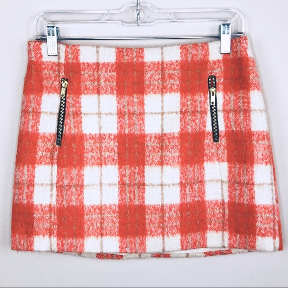 NWT TOPSHOP Orange Wool Check Mini Skirt, size 6 - Picture 4 of 13